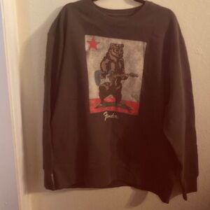 Fender Olive Green Sweatshirt with Red & Blue Graphic